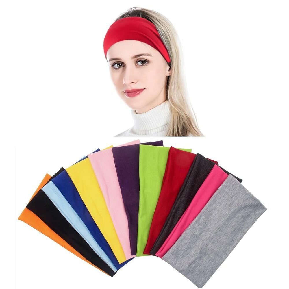 Stretchy Cotton Headbands 5 Inch Pack 12 Multicolor Fitness Yoga Sports